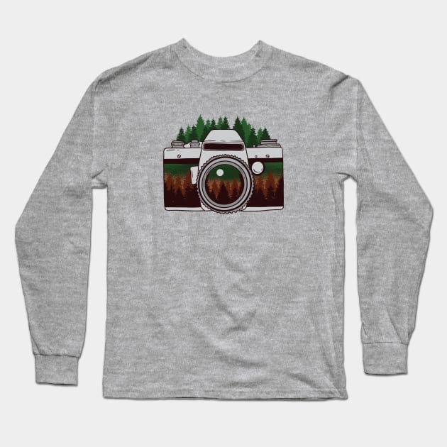 Vintage Forest Camera Illustration Long Sleeve T-Shirt by SLAG_Creative